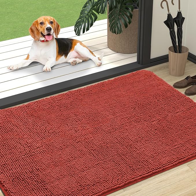 OLANLY Dog Door Mat for Muddy Paws 47x32, Super Absorbent Chenille Mud Mat | Maple Red, Absorbs Moisture and Dirt, Non-Slip Machine Washable Doormat, Quick-Drying Indoor Entryway Floor Carpet for Dogs