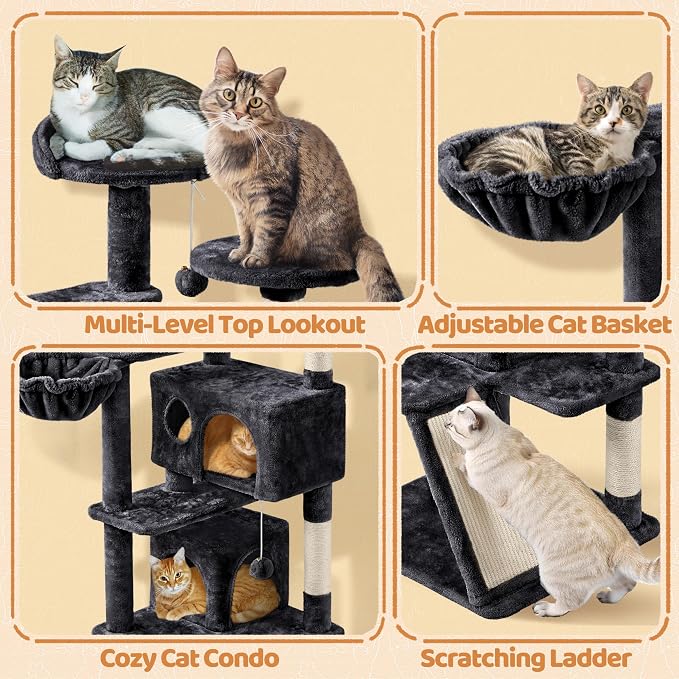 Topeakmart Multi-Level Cat Tree for Indoor Cats Cat Tree Tower for Large Cats with Sisal-Covered Scratching Posts, Condo, Stable Cat Tower, Cat Furniture Play Center for Indoor Cats Activity | Easy to assemble, a great first cat tree with perches, hamm...