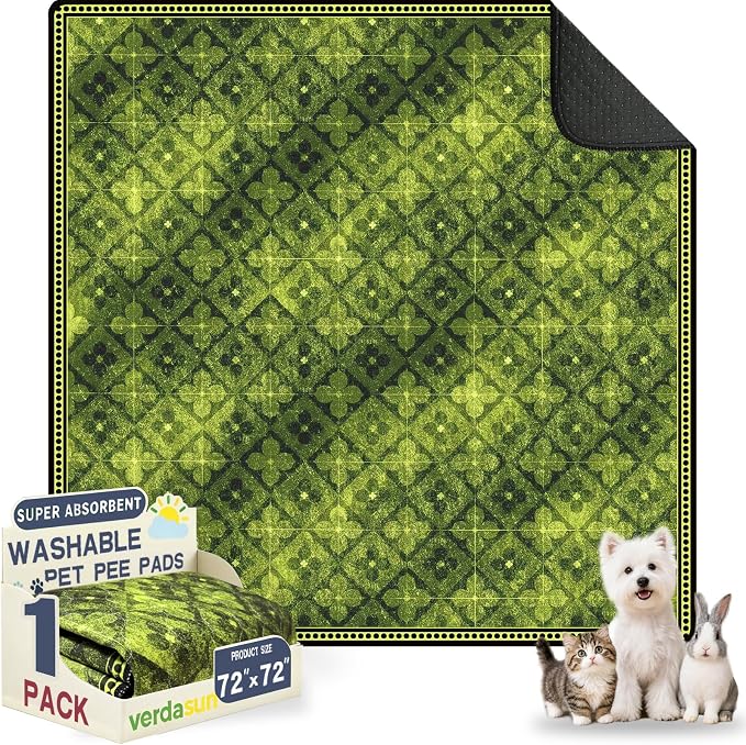 Washable Pee Pads for Dogs, Reusable Puppy Potty Training Pads, Ultra-Absorbent Thick Waterproof Leak-Proof Non-Slip Pads & Mat for Crate, Playpen, Floor, Whelping & Housebreaking , 1 Pack 72"x72"