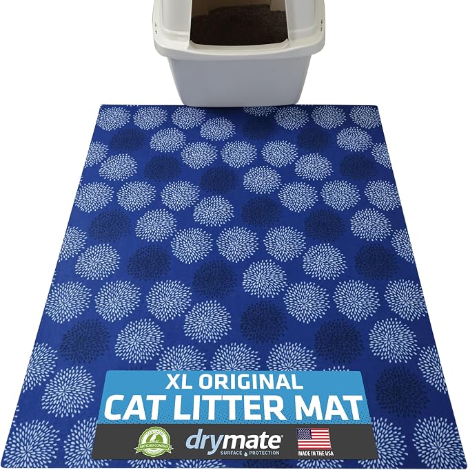 Drymate Cat Litter Box Mat, Litter Trapping Mat, Dark Blue, 29x36 XL | Waterproof, Urine-Proof, Absorbent, Machine Washable, Soft on Paws, Contains Mess, Protects Floors, Kitten Supplies, USA Made