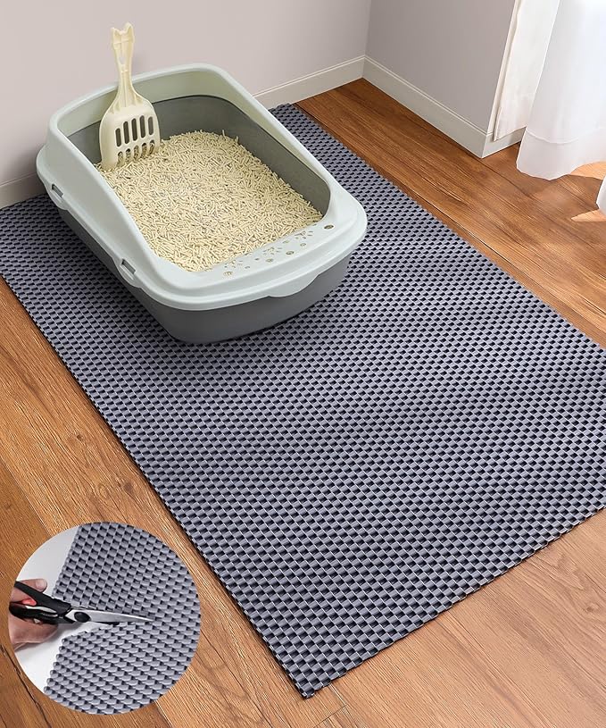 Cooyes Cat Litter Mat - Cut to Fit Any Place, 35"x23" Large Litter Trapping Mat for Litter Box, Easy to Clean, Waterproof & Non-Slip Kitty Pad, Scatter Control to Protect the Floor (Grey)