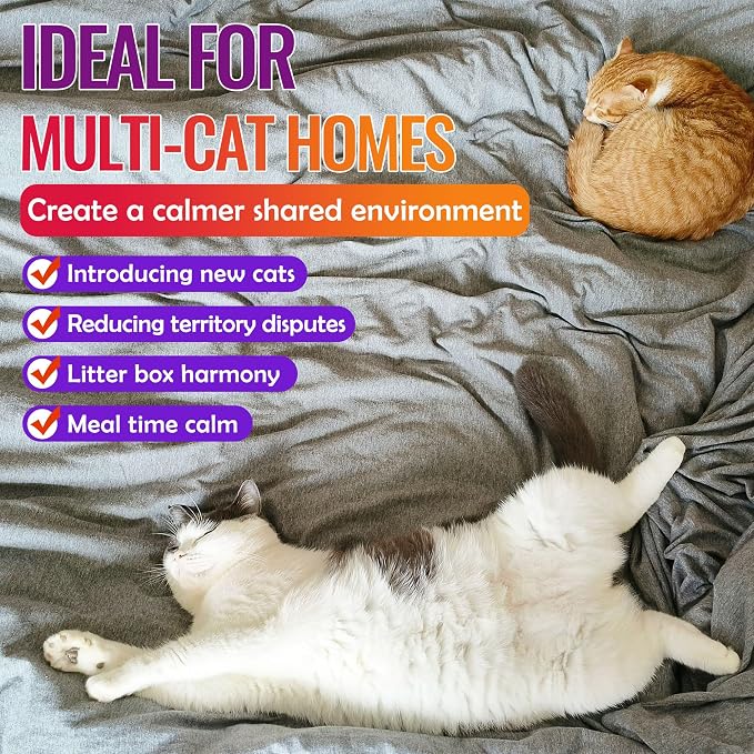 Cat Calming Pheromone Diffuser with 3 Refills, Smart Cat Calming Diffuser with 4/8/12/24-Hour Timer, Daily Auto-On, Helps Reduce Anxiety, Spraying & Scratching