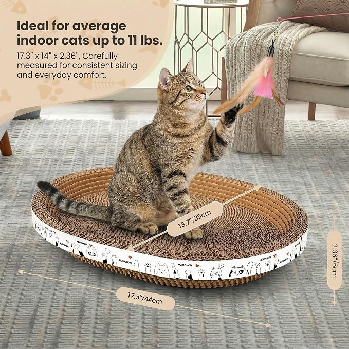 3 Pack Oval Cardboard Cat Scratcher & Lounger Bed, High-Density Cat Scratching Board & Lounge Bed, Ergonomic Scratch Pads for Indoor Cats Claws Care, Furniture Couch Protector from Cat Claws