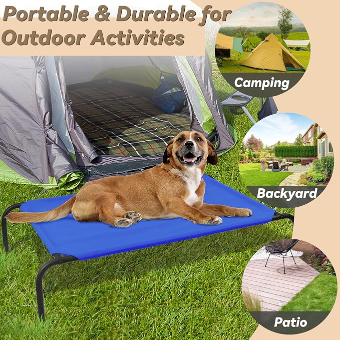 Elevated Dog Bed for Medium Dogs, Dog Cot Bed with Sturdy Steel Frame for Indoor & Outdoor Use, Non Slip, Easy to Clean, 43.5 Inches, Blue
