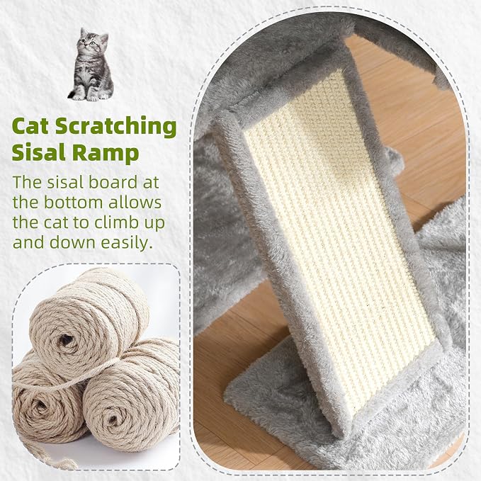 Cat Tree Tower for Indoor Cats, Top Platform with Toy, GCT006SW | 49.2 inch Cat Condo House, Sturdy Base, Scratching Post & Board, 3 Balls, Hanging Basket, Small Cats and Kittens, Light Gray