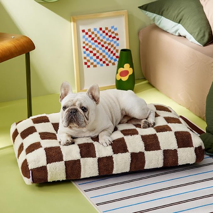 LE SURE Dog Beds Medium Size-Thick Shredded Chopped Foam Pet Bed as Gift for Indoor with Removable Cover, Cute Modern Fuzzy Plush & Anti Slip Bottom, Brown
