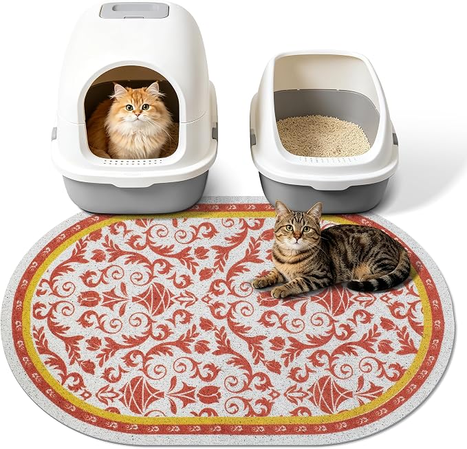 Cat Litter Mat, 33"x22" High Density PVC Litter Rug Trapping Mat, Non-Slip, Waterproof & Urine-Proof Kitty Litters Catcher Mats, Keep Floor Clean, Soft on Kitten Paws, Cat Essentials Brown