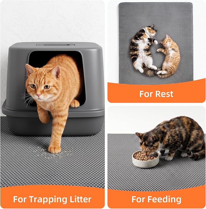 2Packs Cat Litter Mat 47"x36", XL Litter Mat for Litter Box Mat | Large Double Layer Honeycomb Cat Mat, Urine-Proof Soft kitty Cat Litter Trapping Mat, Easy Clean Rinse with Water Grey