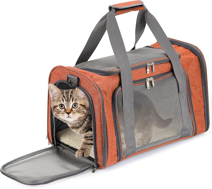 Mr. Pen- Pet Carrier, 17.5" x 11.2" x 11.5", Medium Size, Orange | Portable Travel Carrier for Small Pets, Cats & Small Dogs, Breathable Mesh, Safety Inner Leash
