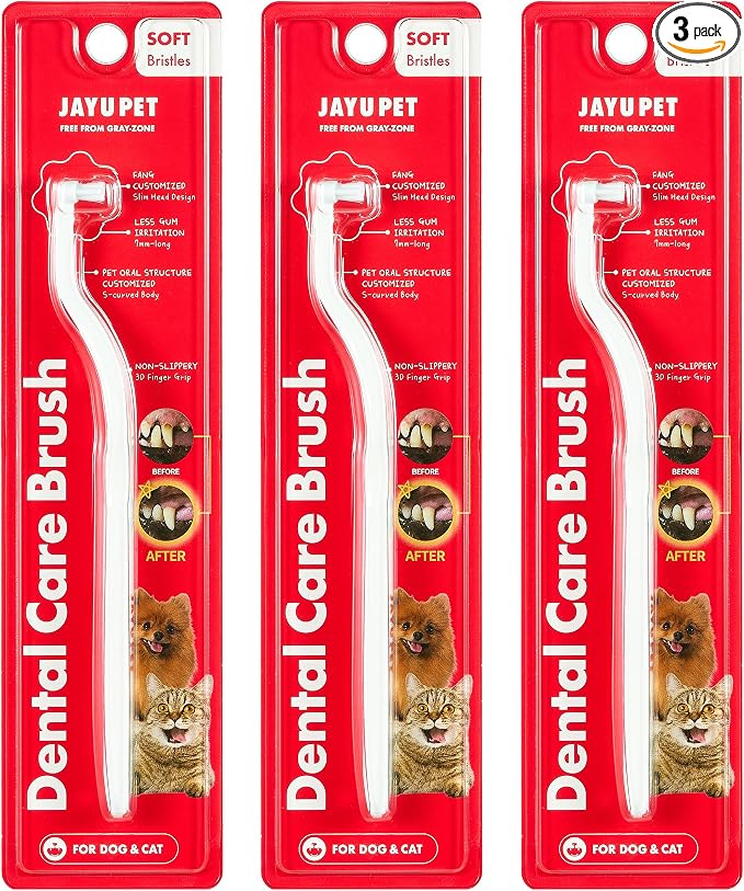 JAYU PET Dental Care Brush, Soft Bristles, 3ea | Dog Toothbrush, Cat Toothbrush, For Kitten and Small Dogs, Removes Old Plaque and Tartar, Easy Cleaning