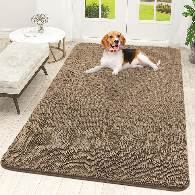 OLANLY Dog Door Mat for Muddy Paws 59x35, Super Absorbent Chenille Mud Mat | Tan, Absorbs Moisture and Dirt, Non-Slip Machine Washable Doormat, Quick-Drying Indoor Entryway Floor Carpet for Dogs
