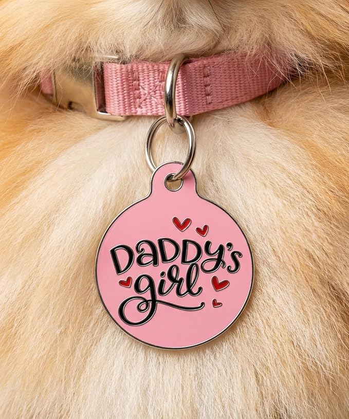 Bad Tags Personalized Dog and Cat ID Tags in 25+ Designs and 2 Sizes - 5 Lines of Custom Engraved Text - Funny Cute Personalized Pet Tags (Daddy's Girl, Large (1.25 inch))