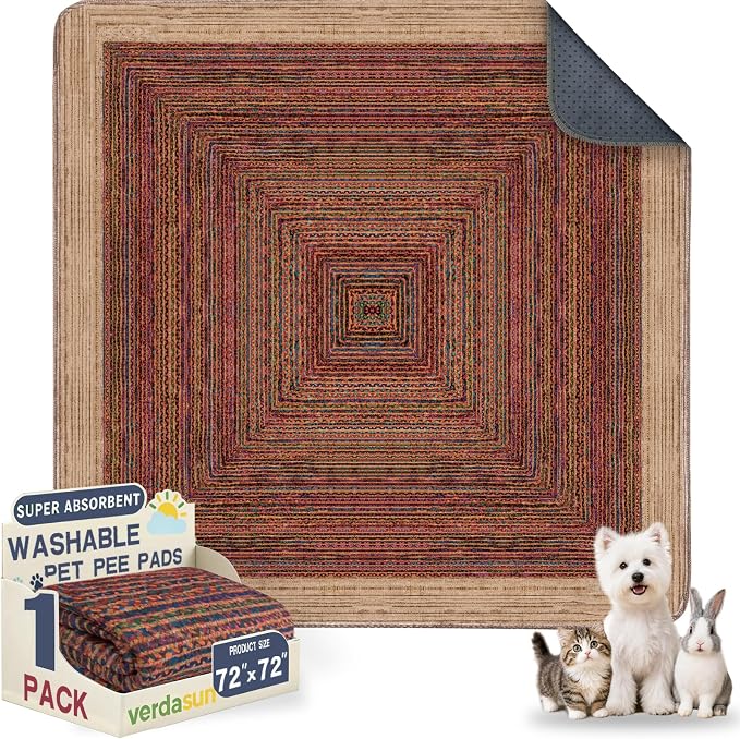 Washable Pee Pads for Dogs, Reusable Puppy Potty Training Pads, Ultra-Absorbent Thick Waterproof Leak-Proof Non-Slip Pads & Mat for Crate, Playpen, Floor, Whelping & Housebreaking , 1 Pack 72"x72"