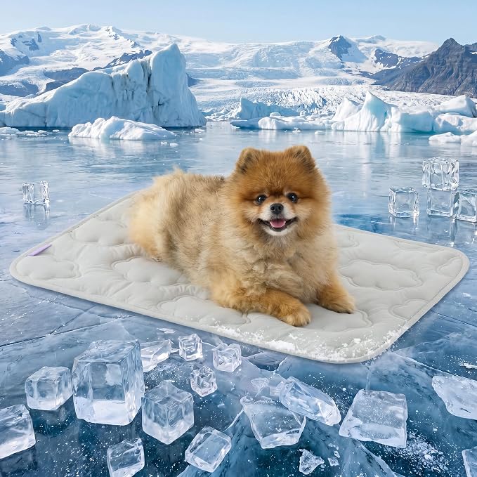 LE SURE Dog Cooling Mat for Small Dogs - QMAX>0.5 Breathable Thin Cool Crate Pad for Cat with Chill Fiber and Innovative Mesh Base Design, Portable Washable Pet Kennel Mat for Summer, 24x18,Grey
