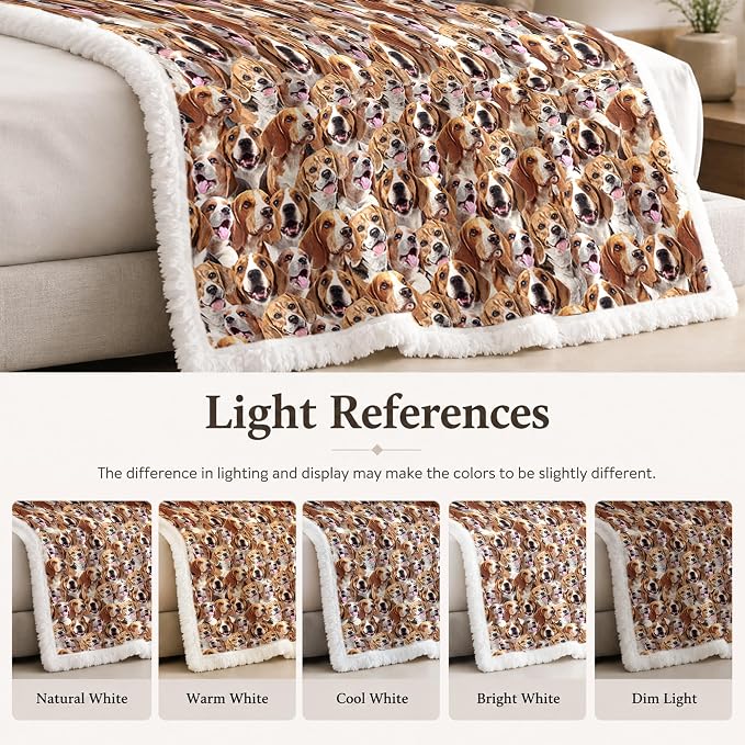 BlessLiving Beagle Brown Throw Blanket with Dense Dog Patterns Sherpa Fleece Blanket Couch Bed, Soft Cozy Warm Pet Blankets for Puppy Lovers Cute Animal Print Gift 60x80 Inches