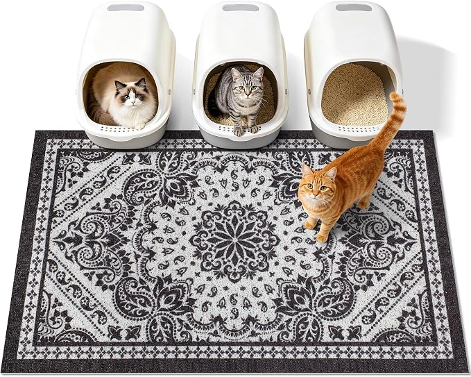 Cat Litter Mat,40"x30" High-Density PVC Cat Litters Trapping Mat, Waterproof & Non-Slip Backing, Litter Box Catcher, Soft on Kitty Paws, Easy Washable Pet Supplies Black