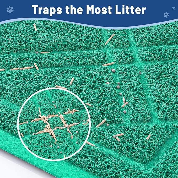 Smiry Cat Litter Box Mat 47x32, Non-Slip Water Resistant Litter Trapping Mat, Easy Clean Less Waste and Urine-Locking Cat Carpet for Indoor, Green