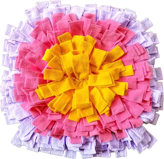 Pet Fleece Snuffle Mat Square Shape Foraging Mats Interactive Feeding Toy Anti Slip Slow Feeder Treat Dispenser for Dog Rabbit Guinea Pig (Purple/Pink/Yellow)