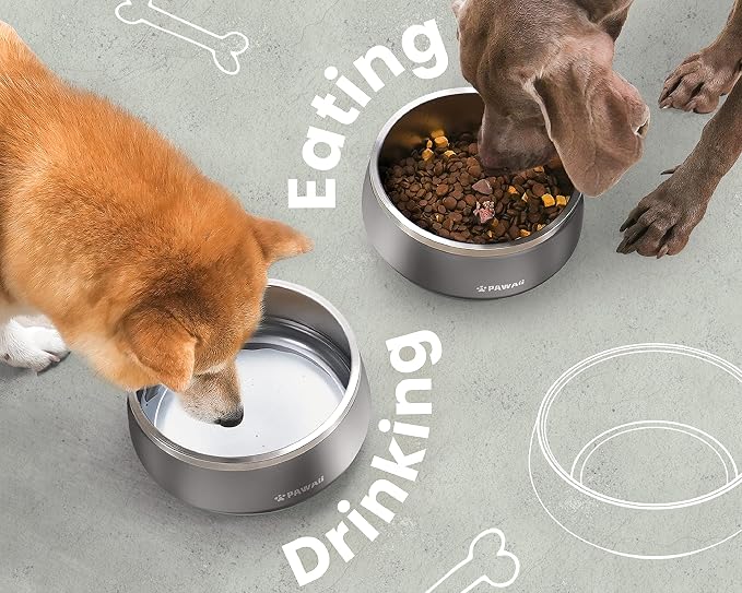 Pawaii Dog Bowl,34 oz Stainless Steel Food and Water Bowl,ID Tag,1 Pack | Double-Wall Design,Non-Slip Rubber Base,Dishwasher Safe,Smooth Open Design, Not a Slow Feeder,Easy-Rinse Interior