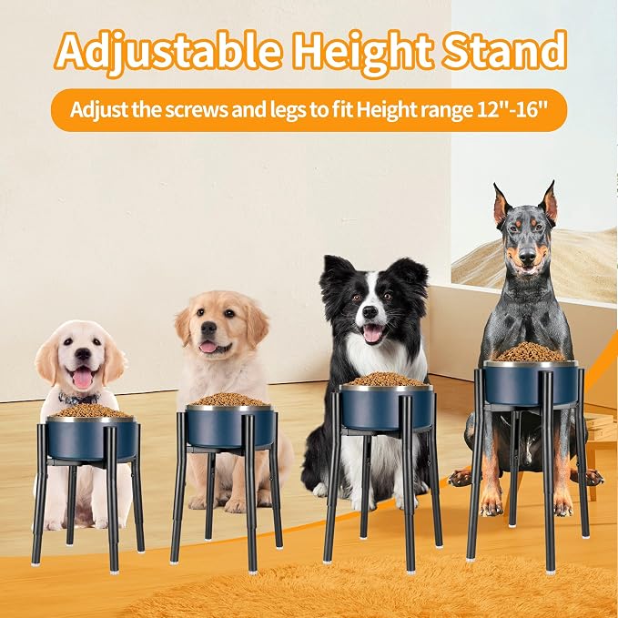 PROERR Dog Bowl Stand,Adjustable Tall Dog Food and Water Bowl Stand 8-12" Width 4 Heights,Durable Metal Elevated Dogs Bowl Holder for Medium and Large Dogs (Adjustable Wide 8-12" Heights 16")