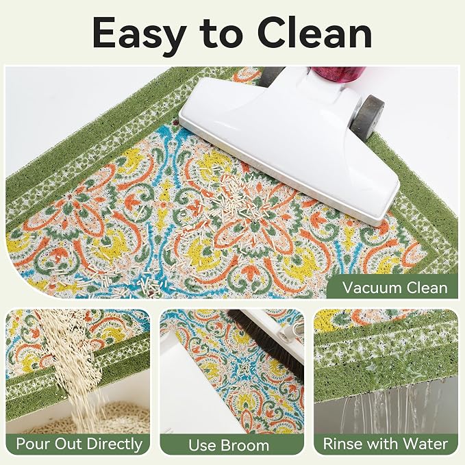 Cat Litter Mat, 24"x15" High-Density PVC Cat Litters Trapping Mat, Waterproof & Non-Slip Backing, Litter Box Catcher, Soft on Kitty Paws, Easy Washable Pet Supplies Bean-Green