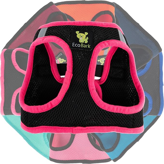 EcoBark Step in Dog Harness - Eco-Friendly Dog Harnesses for for Small & Medium Breed Dogs - Reflective and Adjustable Chest Body Halter Vest -Soft Luxurious Mesh (Black and Pink, XL)