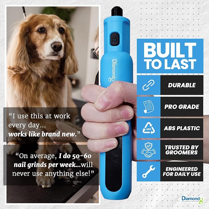 Diamondg Micro Dog Nail Grinder - Quiet Sound with LED Light, Light Blue | 5-Speed Rechargeable Pet Nail Trimmer for Small & Large Dogs, LCD Display, USB-C Charging, 4hrs. Runtime Rotary Tool