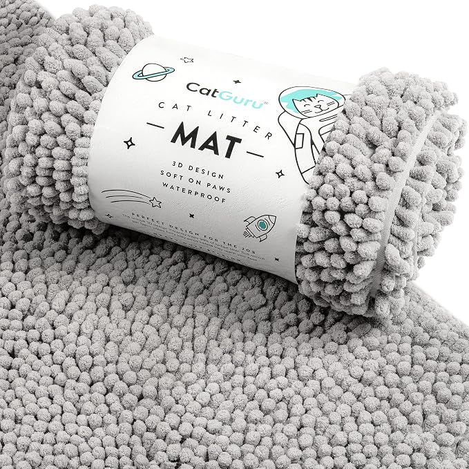 CatGuru Cat Litter Mat, Medium, Extra Large, XXL, Waterproof Litter Box Mat, Non Slip Kitty Litter Mat, Machine Washable Litter Trapping Mat, Soft Litter Tray, Cat Stuff (Medium, Grey/Standard)