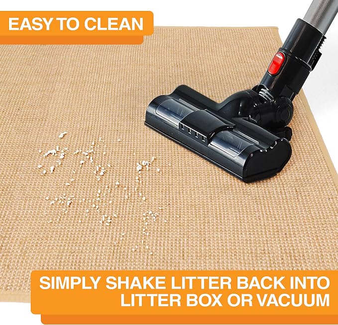 Neater Pets Jute Cat Litter Trapping Mat - Catches Spilled Litter Mess from Kitty Litter Box to Protect Floors, Soft on Cats Paws, Anti-Skid Backing, Easy to Clean, Beige, 24" x 36"