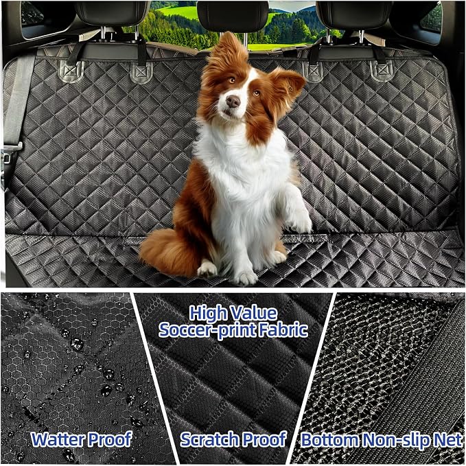 JSTHT Dog Car Seat Cover for Back Seat, Waterproof Bench Seat Cover Protector Nonslip Durable Soft Pet Dog Back Seat Cover for Car, Truck, & SUV, Universal Size (Black)