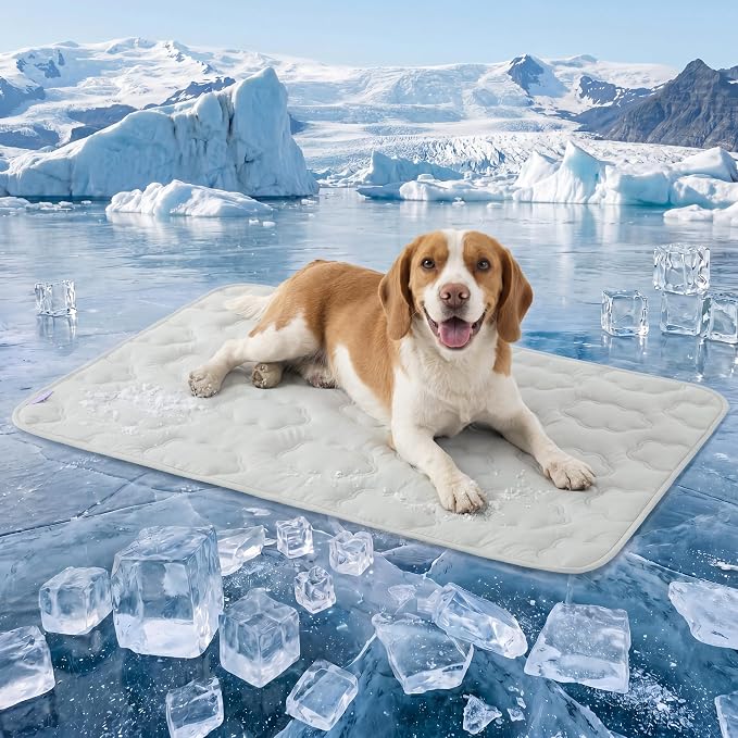 LE SURE Dog Cooling Mat for Large Dogs - QMAX>0.5 Breathable Thin Cool Crate Pad with Chill Cold Fiber and Innovative Mesh Base Design, Portable Washable Pet Kennel Mat for Summer, 36x27,Grey