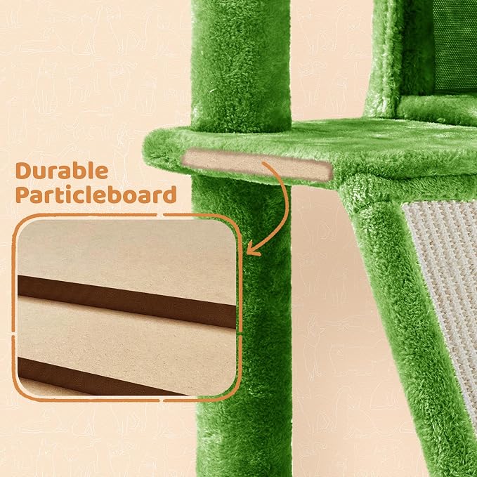 Topeakmart 57in Cat Tree Tower with Scratching Posts for Multiple Cats | Easy to assemble, a great first cat tree with perches, hammock and anti-tip strap, ideal for small to medium cats, green