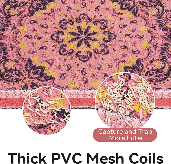 Cat Litter Mat, 40"x30" High-Density PVC Cat Litters Trapping Mat, Waterproof & Non-Slip Backing, Litter Box Catcher, Soft on Kitty Paws, Easy Washable Pet Supplies Pink