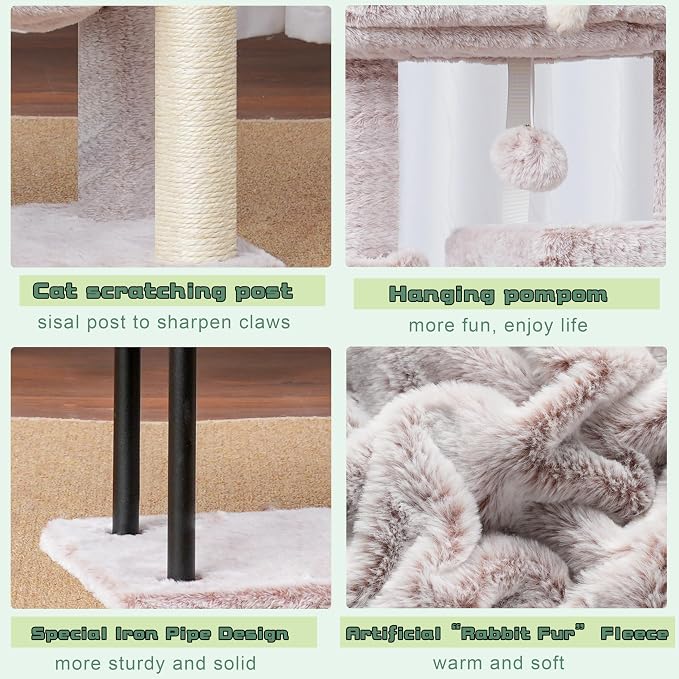 Cat Tree, 43.3'' Cat Tower with Hammock for Kittens GCT004SMU | Cat Condo House for Small Indoor Cats, Basket, Scratching Post, Large Platform, Sturdy Steel Tube, Sisal Rope, Mushroom