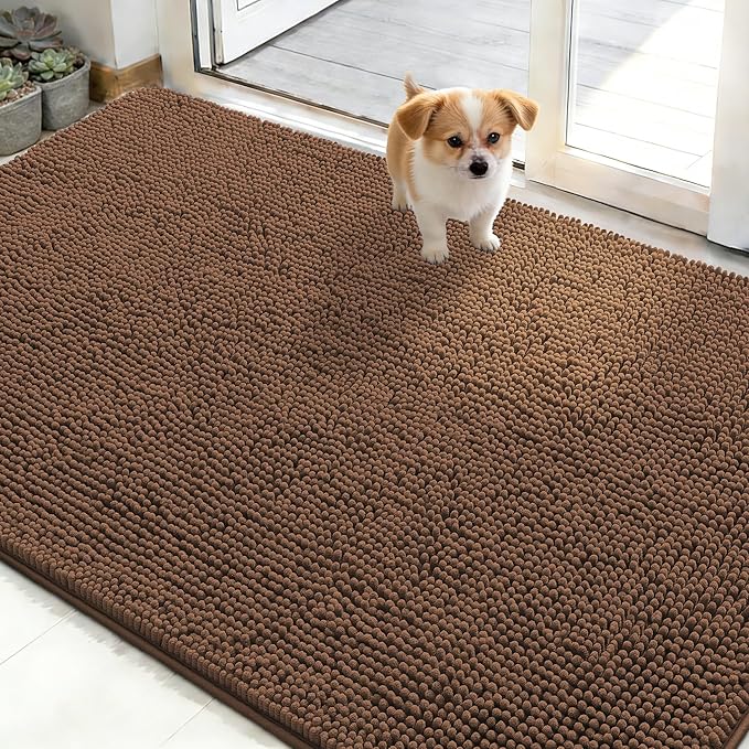 OLANLY Dog Door Mat for Muddy Paws 50x30, Super Absorbent Chenille Mud Mat | Mocha, Absorbs Moisture and Dirt, Non-Slip Machine Washable Doormat, Quick-Drying Indoor Entryway Floor Carpet for Dogs
