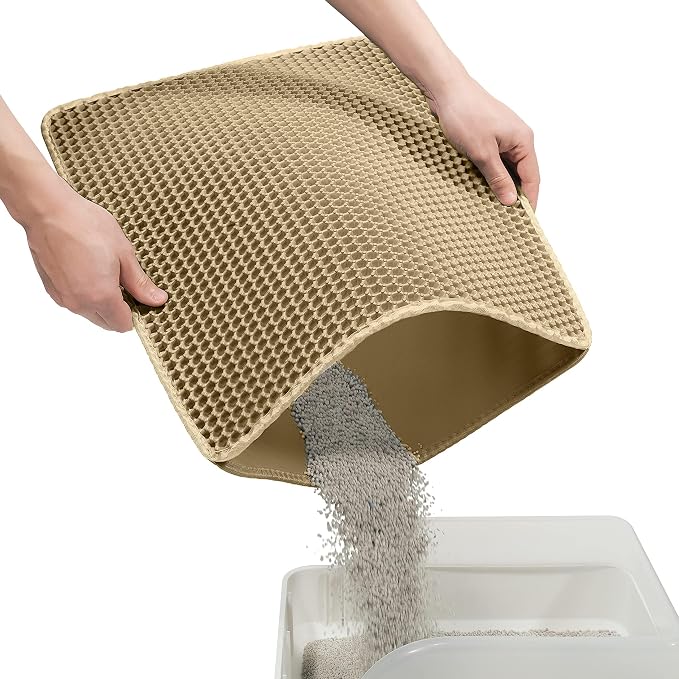 Cat Litter Mat Cat Litter Trapping Mat, 24 x 18 inch Honeycomb Double Layer Design, Urine and Water Proof Material, Scatter Control, Less Waste, Easier to Clean, Washable yellow