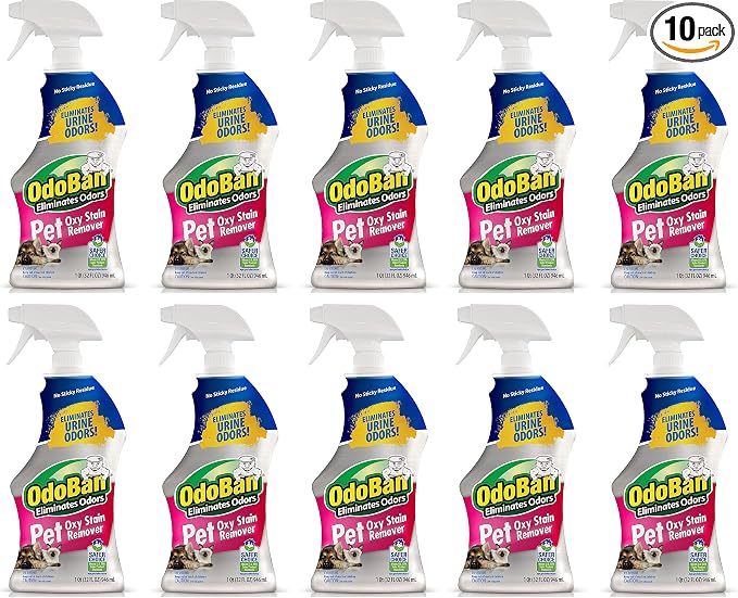 OdoBan Pet Solutions Oxy Stain Remover, Pet Stain Eliminator, Made in the USA, 10-Pack, 32 Ounce Spray Each