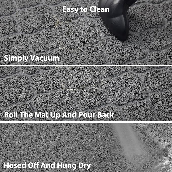 Cat Litter Box Mat, Kitty Premium PVC Pad, Durable Trapping Rug, Phthalate Free, Urine-Resistant, Scatter Control, XXL 47 x 36 Inch, Grey
