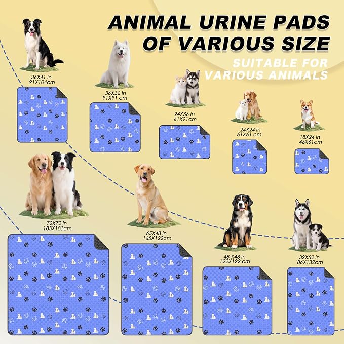 WanpeeGoo Washable Pee Pads for Dogs, Waterproof, 18 x 24 in, 2 Pack, Blue | Super Absorbent, Waterproof and Non-Slip; Washable, Reusable Dog Pads for Crates, Playpens, Floors, Furniture and Travel