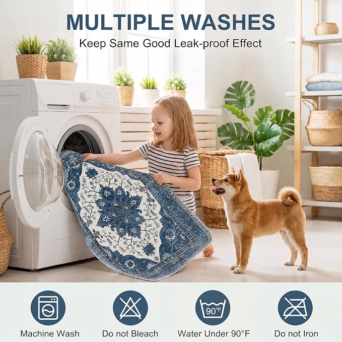 Washable Pee Pads for Dogs,Great Urine Absorbent Reusable Puppy Training Pads,Waterproof,Leak-Proof & Non-Slip Potty Pads for Whelping,Crate,Playpen,Bed.(Dark Navy Floral,18"x24")