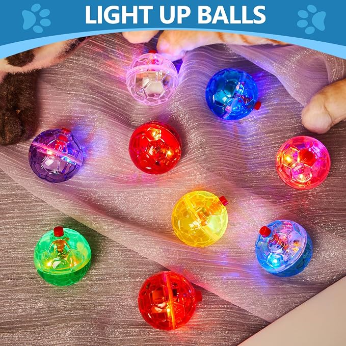 Jecery 9 Pcs Ghost Hunting Light Up Cat Balls LED Motion Activated Cat Toy Interactive Lighted Ball Pet Glowing Mini Running Exercise Toys for Kitten Dog Pet Animals Activity(Multicolor)
