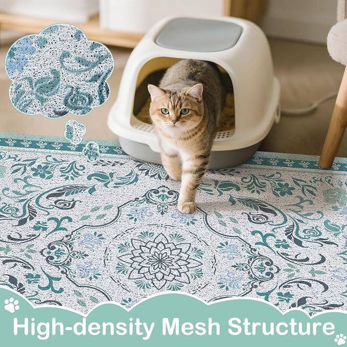 33"x22" Cat Litter Mat Waterproof Non-Slip Litter Trapping Pad | Soft Mesh Litter Box Mat With A Decorative Pattern Captures Scatter Effectively To Keep Floors Clean And Tidy
