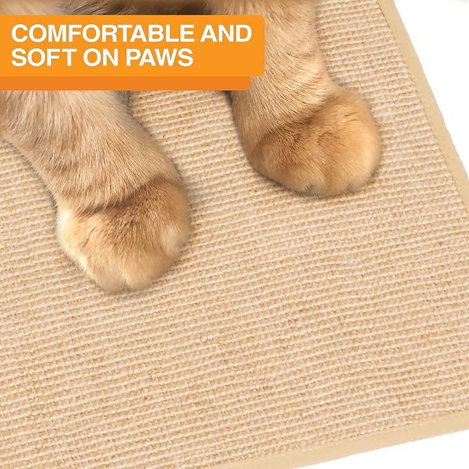 Neater Pets Jute Cat Litter Trapping Mat - Catches Spilled Litter Mess from Kitty Litter Box to Protect Floors, Soft on Cats Paws, Anti-Skid Backing, Easy to Clean, Beige, 24" x 36"