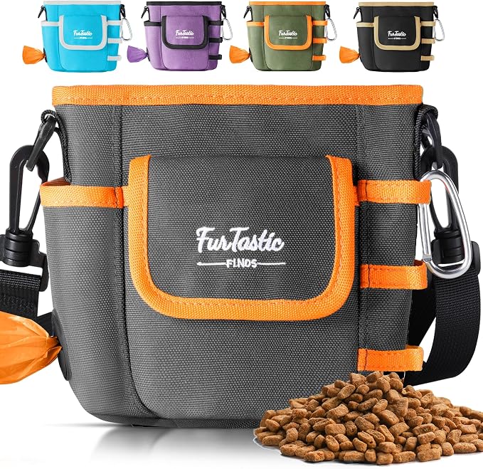 Dog Treat Pouch with Magnetic Closure for Pet Training | 3-Way Wear Treat Bag, 900D Waterproof Fabric, 4 Storage Spaces for Walking, Hiking, Agility, Training & Daily Rewards