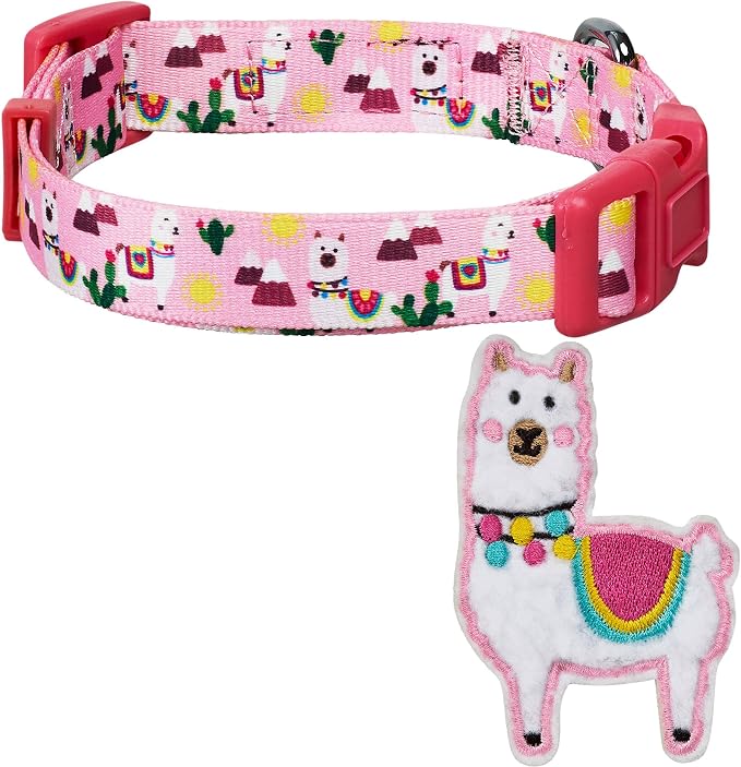 Blueberry Pet Happy Llamas Adjustable Dog Collar with Detachable Décor, Small, Neck 12"-16"