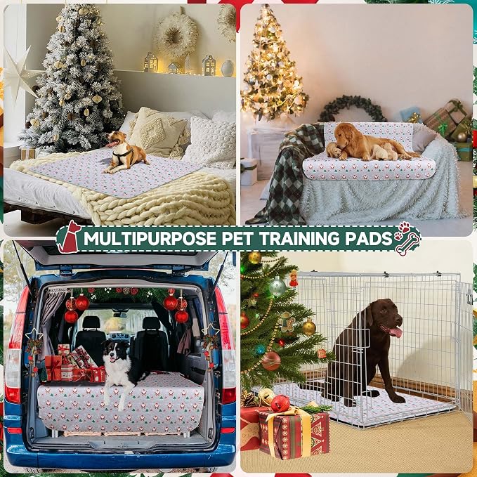 Aitmexcn Washable Dog Pee Pads, 2 Pack Large Christmas Pads, 36'' x 48'' | Highly Absorbent, Waterproof Layer, Machine Washable, Non-Slip Bottom, For Playpens and Senior Dogs