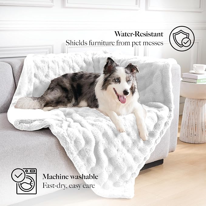 Modern Threads Water-Resistant Faux Rabbit Fur Pet Blanket for Dogs & Cats – Ultra-Soft Couch, Bed & Crate Protector, 40x50 White