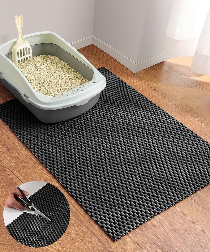 Cooyes Cat Litter Mat - Cut to Fit Any Place, 23"x17" Litter Trapping Mat for Litter Box, Easy to Clean, Waterproof & Non-Slip Kitty Pad, Scatter Control to Protect the Floor (Black)