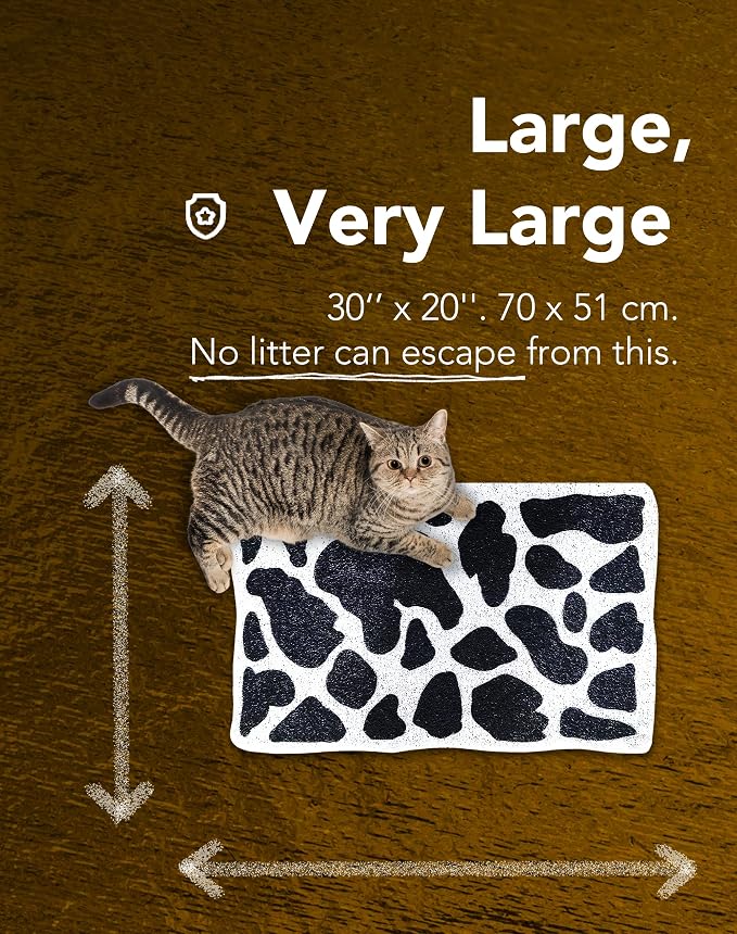 Lukamoo® Cute Cat Litter Mat (30’’x20’’), Extra-Large/XL, for Kitty Litter (Cow Pasture)