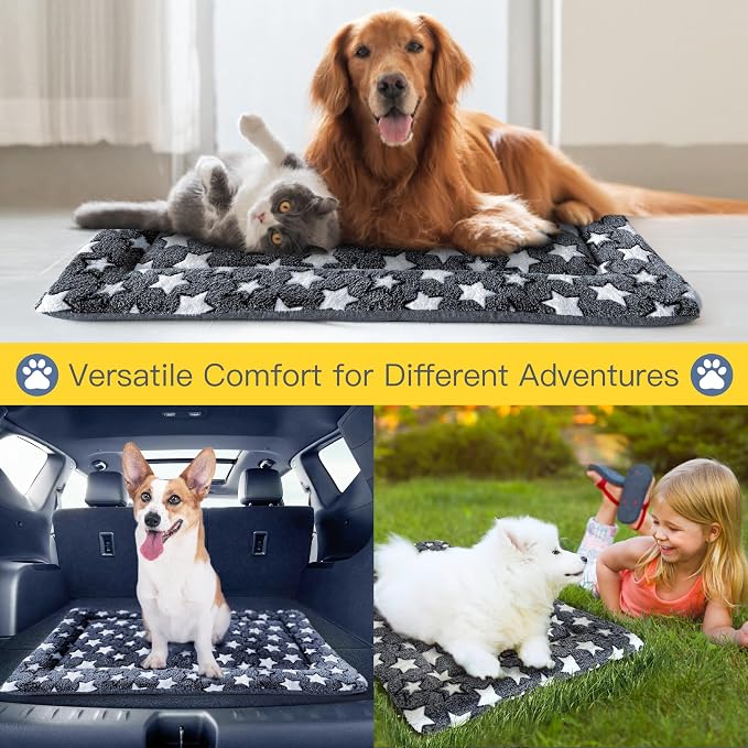 Small Dog Bed Mat, Puppy Bed for Dog Crate, Washable Dog Crate Pad with Non-Slip Bottom, Soft Kennel Mat for Cage, Cat Bed for Indoor Cats, Sleeping Mat with Dog Blanket Feel, Gray, 24x16x1.5 in